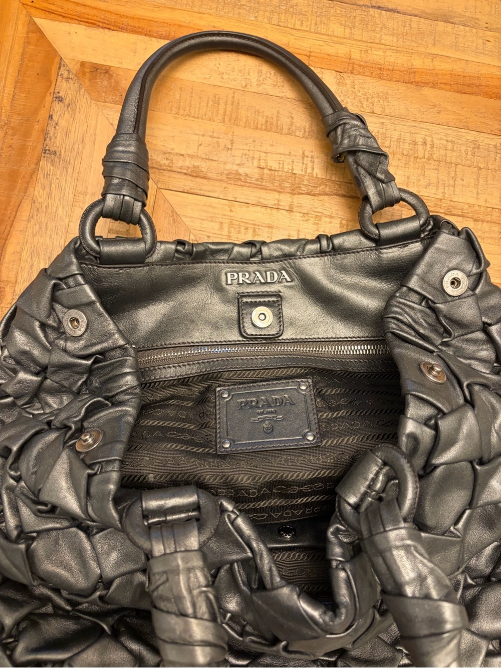 Prada Vintage Nappa Leather Woven Hobo Bag - Picture 3 of 14